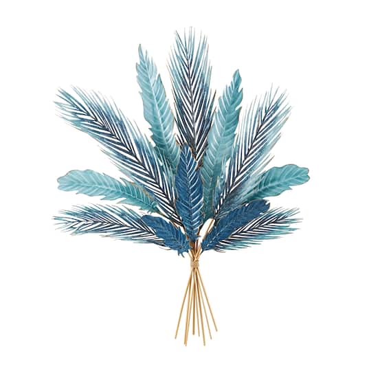 Blue Metal Leaf Bundle Wall Dècor with Gold Stems